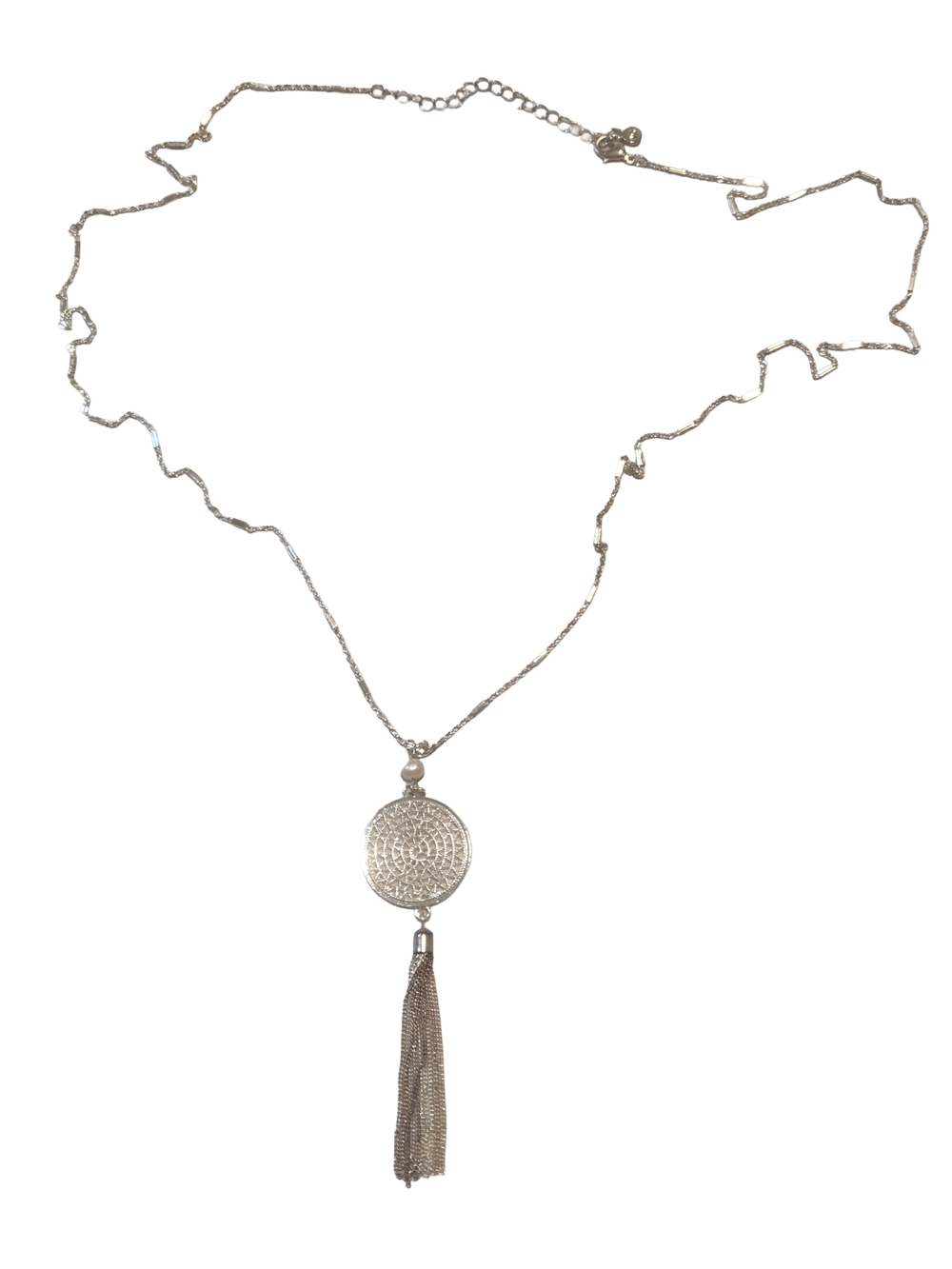 Silver Circle Pendant Tassel Necklace